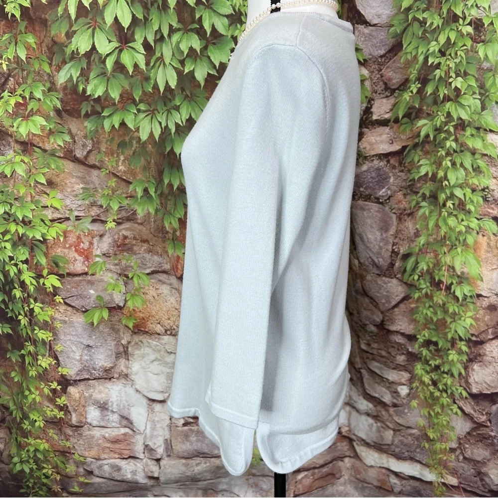 TORY BURCH Luxury Double T-Chain Detail Sage Green/Gray Wool Keyhole Sweater, S